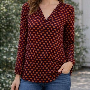 Merona V-Neck Blouse with Red and Purple Dots